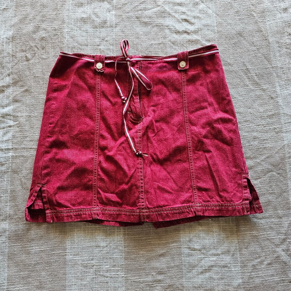 y2k Tomato Girl Sporty Western Preppy Red Denim Belted Mini Skort